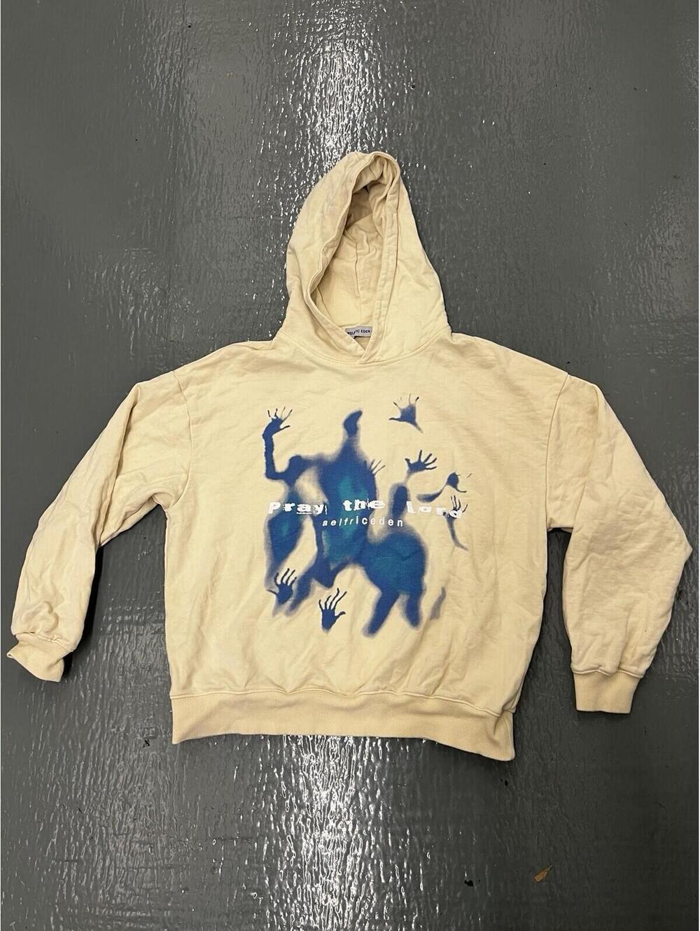 Elfric Eden Hoodie Adult Medium Cream Pray The Lord Graphic Pullover Sweatshirt